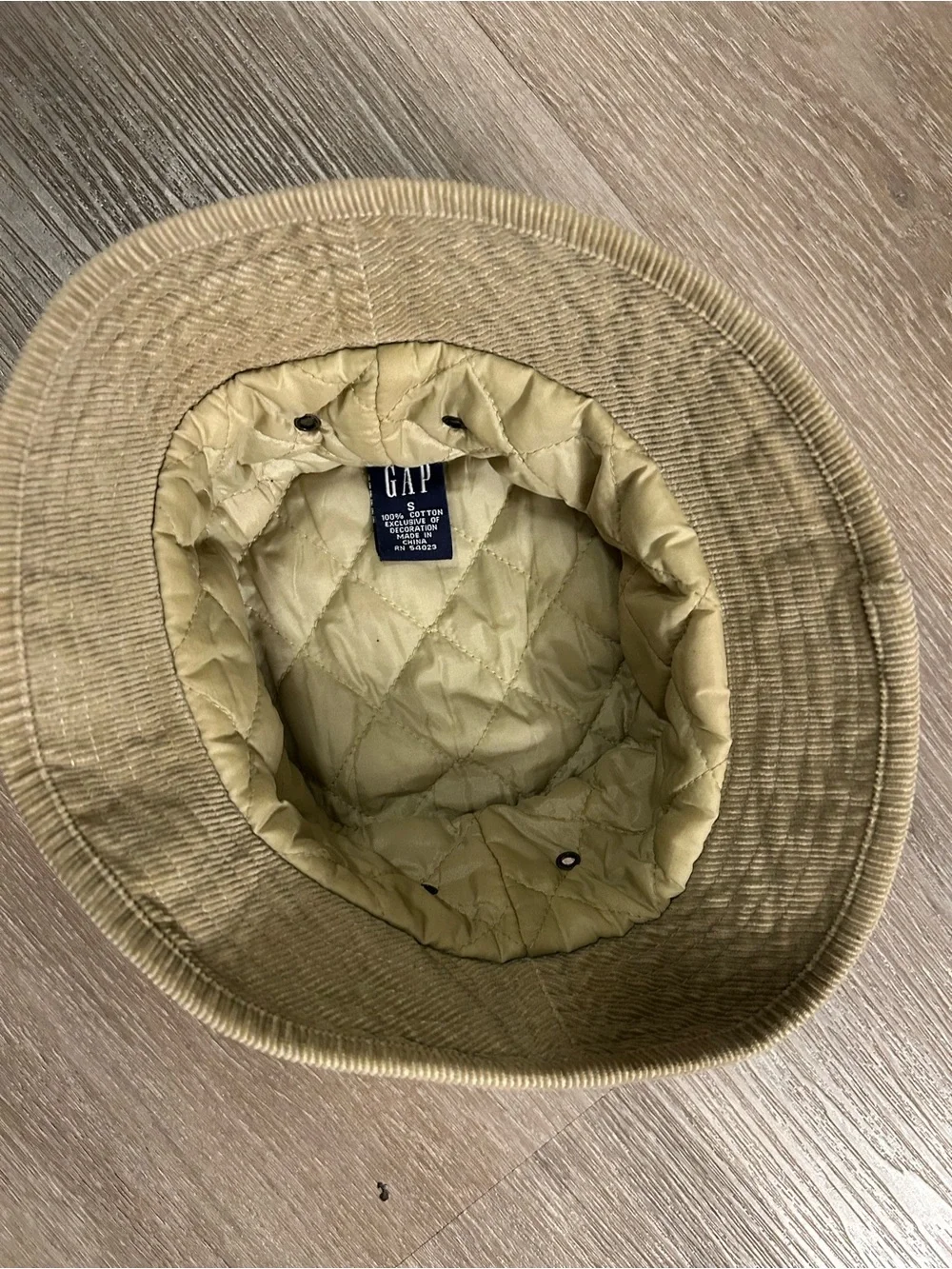 GAP Kids Beige Corduroy Bucket Hat with Navy Logo